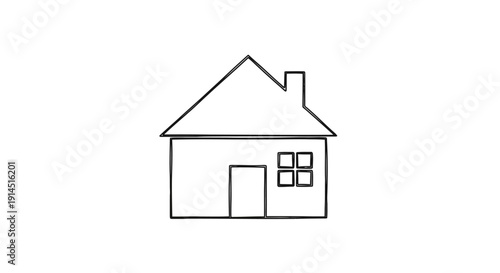 Minimalist Line Drawing of a Cozy House with Simple Roof and Window Design for Home Affinity Concepts