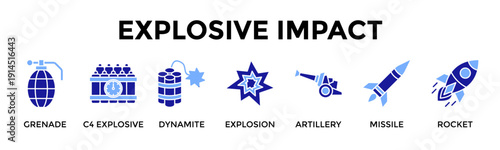 Explosive Impact Icon Set Collection Pack Banner Web Vector Illustration  Concept Containing Grenade, C4 Explosive, Dynamite, Explosion, Artillery, Missile, Rocket