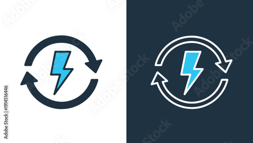 Electricity cycle icon set - Blue icon set - Modern style icon - Vector icon set - Glyph and solid icon set - Icon vector - Flat Design Icon - Stock illustration