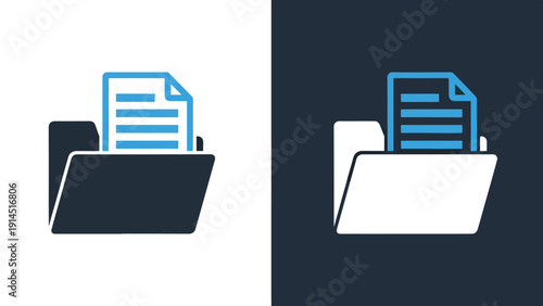 Folder with document icons - Blue icon set - Modern style icon - Vector icon set - Glyph and solid icon set - Icon vector - Flat Design Icon - Stock illustration