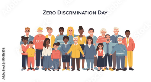 Diverse group of people standing together for Zero Discrimination Day.