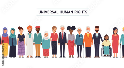 Illustration of diverse people standing together for Zero Discrimination Day promoting global equality awareness and visual diversity inclusion stories with a social infographic design on a