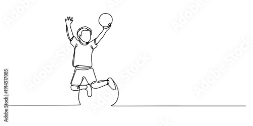 Child Jumping with Ball, Illustration of a child jumping while holding a ball, possibly basketball or volleyball
