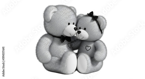 Two Cute Plush Teddy Bears in Love Black and White Monochrome Photography for Valentine's Day