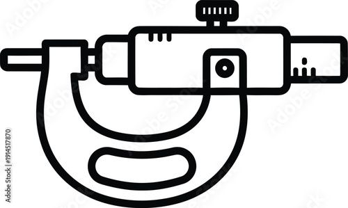 A simple line drawing of a micrometer on a white background is displayed.