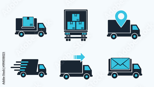 Logistics and delivery icon set - Blue icon set - Modern style icon - Vector icon set - Glyph and solid icon set - Icon vector - Flat Design Icon - Stock illustration