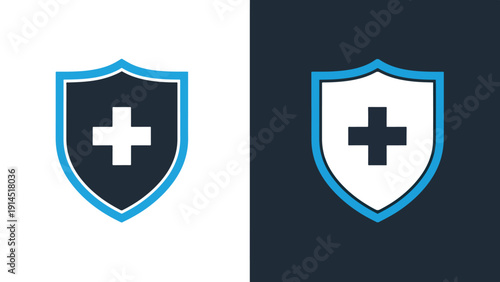 Medical shield icons - Blue icon set - Modern style icon - Vector icon set - Glyph and solid icon set - Icon vector - Flat Design Icon - Stock illustration