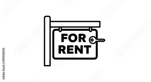 Modern For Rent Sign on Commercial Building, Real Estate Rental Advertisement