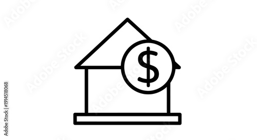 Modern House Icon with Financial Symbol in Minimal Line Drawing
