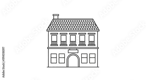 Old Classic European Building Facade with Elegant Windows and Grand Entrance