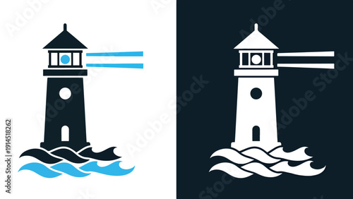 Lighthouse icon set - Blue icon set - Modern style icon - Vector icon set - Glyph and solid icon set - Icon vector - Flat Design Icon - Stock illustration