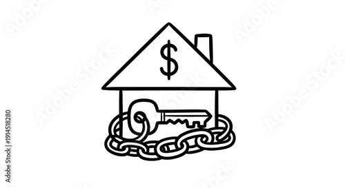 Stylized Illustration of a House with a Dollar Sign and Key on a Chain