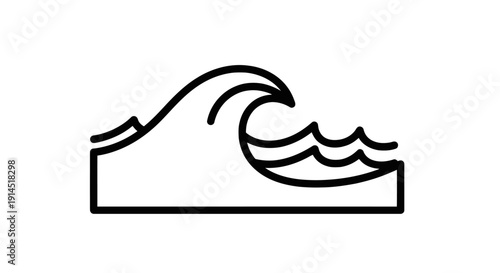 Stylized Minimalist Line Illustration of a Surfing Wave for Ocean or Water Theme
