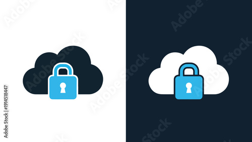 Cloud security icon - Blue icon set - Modern style icon - Vector icon set - Glyph and solid icon set - Icon vector - Flat Design Icon - Stock illustration