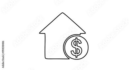Simple House Icon with Dollar Sign Representing Real Estate Investment