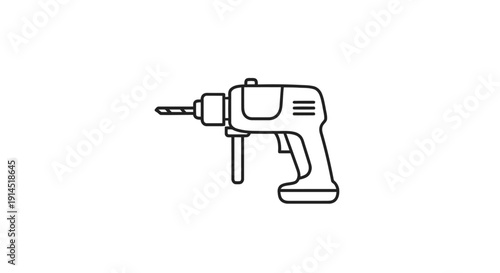 Simple Line Drawing of a Power Drill for DIY and Construction Projects