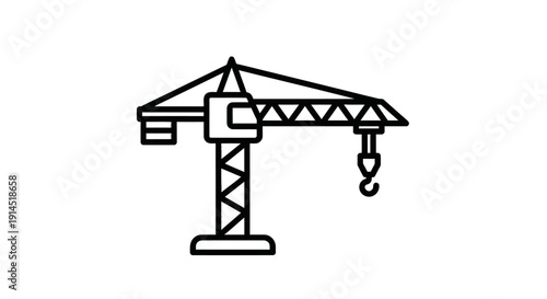 Simple Line Drawing of Construction Tower Crane for Industry and Building Projects