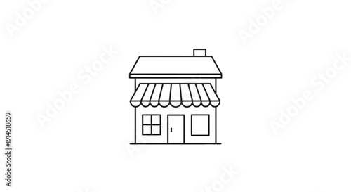 Simple Line Drawing of a Small Storefront with Awning and Entrance