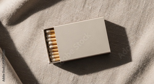 Minimal matchbox mockup on textured fabric background