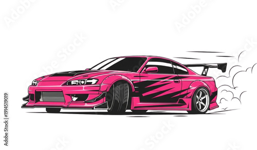 
Pink Japanese drift car logo vector modern racing vehicle icon isolated
