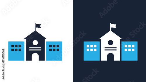 School building icon set - Blue icon set - Modern style icon - Vector icon set - Glyph and solid icon set - Icon vector - Flat Design Icon - Stock illustration