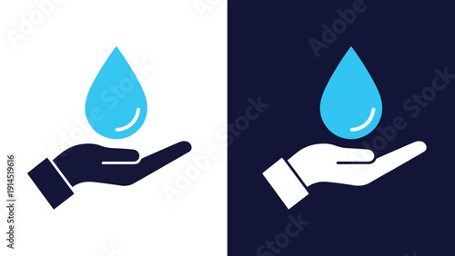 Hand holding water drop icon - Blue icon set - Modern style icon - Vector icon set - Glyph and solid icon set - Icon vector - Flat Design Icon - Stock illustration