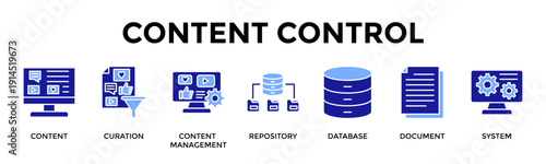 Content Control Icon Set Collection Pack Banner Web Vector Illustration  Concept Containing Content, Curation, Content Management, Repository, Database, Document, System