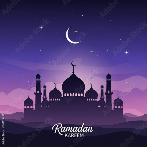Ramadan Kareem Mosque Silhouette Under Night Sky