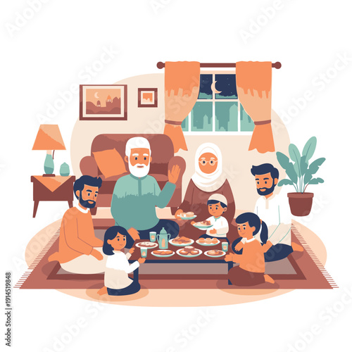 Extended Muslim Family Gathering at Home During Ramadan