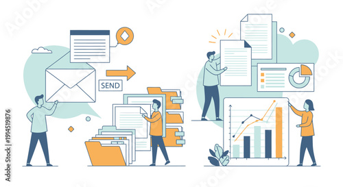 Team Collaboration with documents, mail, and charts for office workflow