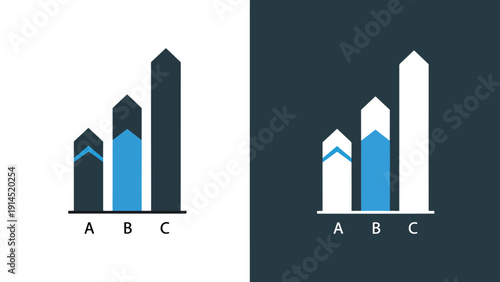 Bar chart icon set - Blue icon set - Modern style icon - Vector icon set - Glyph and solid icon set - Icon vector - Flat Design Icon - Stock illustration