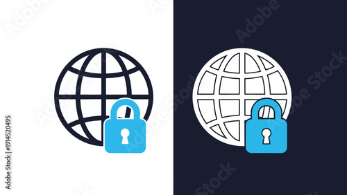 Secure world icon - Blue icon set - Modern style icon - Vector icon set - Glyph and solid icon set - Icon vector - Flat Design Icon - Stock illustration