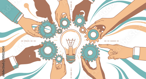 Collaborative Innovation and Teamwork Around a Central Light Bulb