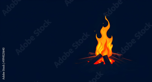 campfire, fire, night, camping, cartoon, illustration, background, bonfire, flame, flames, glowing, warm, heat, light, dark, sky, stars, starlight, moon, outdoor, nature, forest, woods, trees, adventu