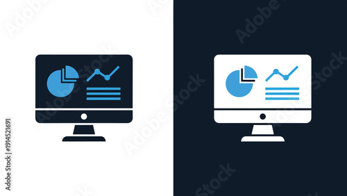 Data analysis icons - Blue icon set - Modern style icon - Vector icon set - Glyph and solid icon set - Icon vector - Flat Design Icon - Stock illustration