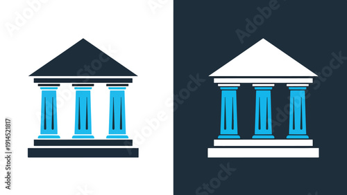 Bank building icon set - Blue icon set - Modern style icon - Vector icon set - Glyph and solid icon set - Icon vector - Flat Design Icon - Stock illustration