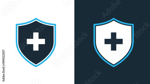 Shield with cross icons - Blue icon set - Modern style icon - Vector icon set - Glyph and solid icon set - Icon vector - Flat Design Icon - Stock illustration