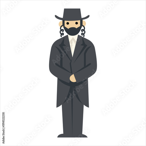 Orthodox jewish man wearing traditional black suit Vector