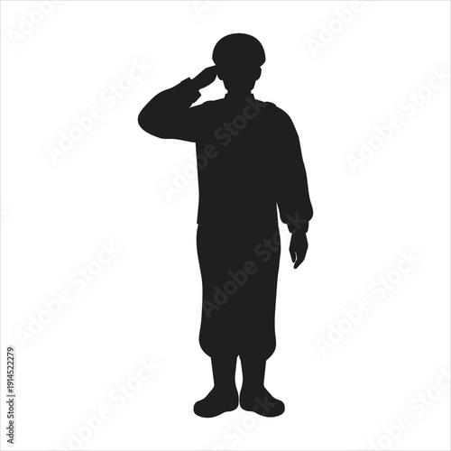 Silhouette of a soldier saluting in uniform Vector