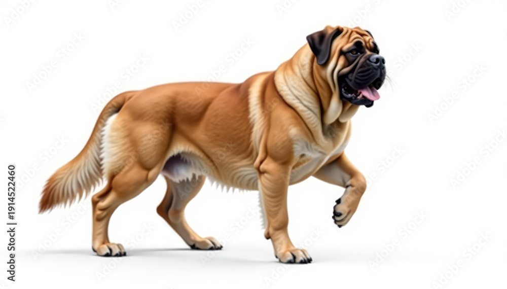 Obraz premium Majestic Mastiff, powerful stance, white background, animal photography, isolated dog