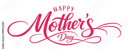 Happy Mother's Day Pink Calligraphy Typography Lettering Design isolate on transparent background for Greeting Card, Poster, Banner and Celebration Branding Use