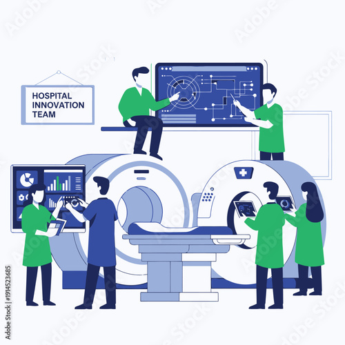 Hospital Innovation Team Collaborating with MRI Scanning Equipment