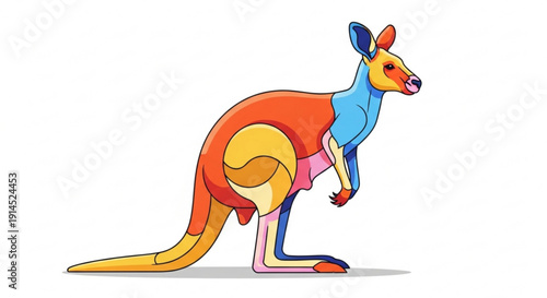 Colorful kangaroo standing sideways on white background