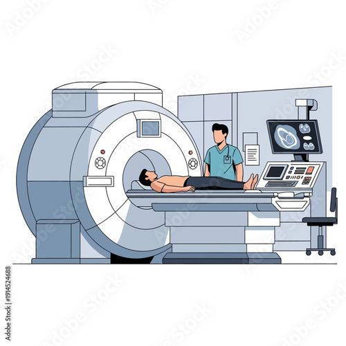 Medical MRI Scan: Patient Lying in Machine with Doctor Monitoring