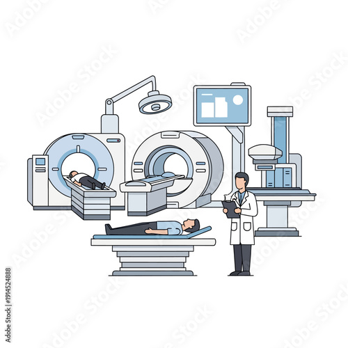 Medical Diagnostic Imaging Suite: MRI, CT Scan, X-Ray, Doctor & Patients