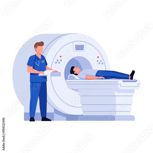 Doctor with Patient in MRI Scanner Machine for Medical Scan