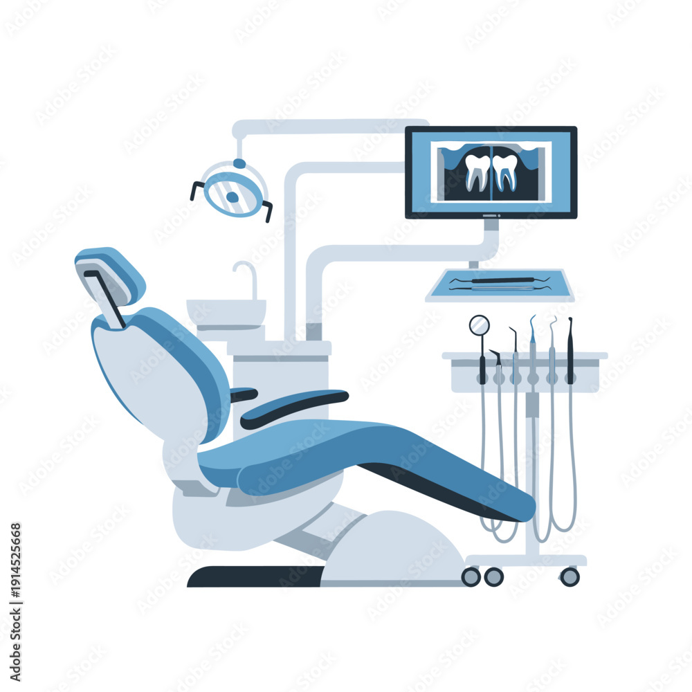 Obraz premium Modern Dental Chair with X-ray and Instruments - Vector Illustration