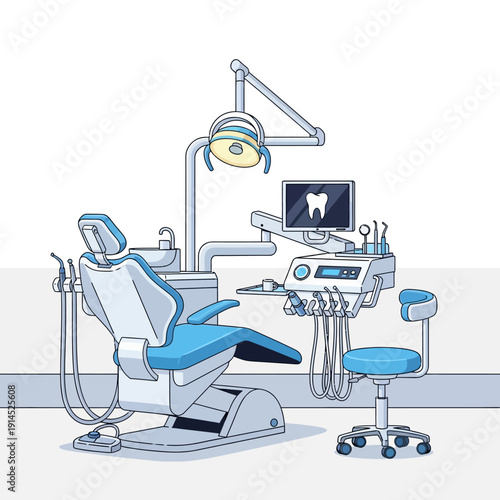 Modern Dental Chair and Equipment Illustration - Clean Clinic Interior
