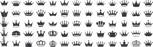Crown silhouettes set featuring royal king and queen tiara icons isolated on white vector illustration collection