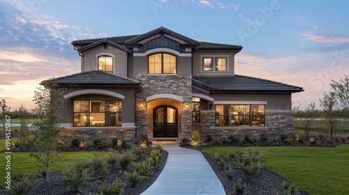 Luxury Two-Story Home at Dusk